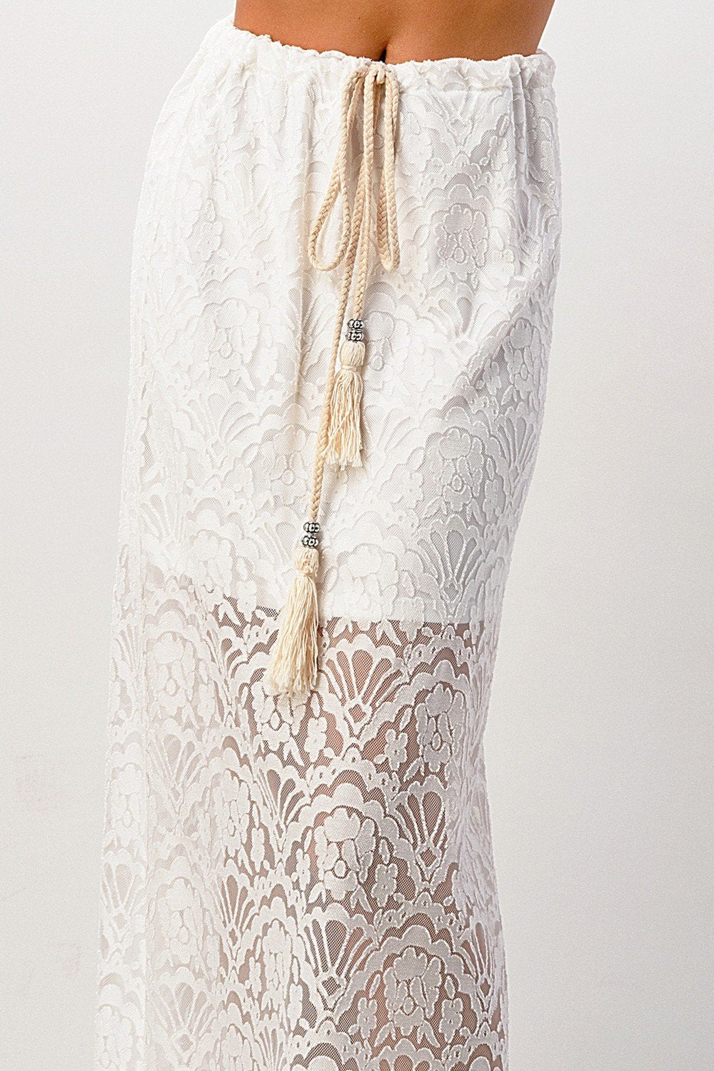 Lace Drawstring Maxi Skirt