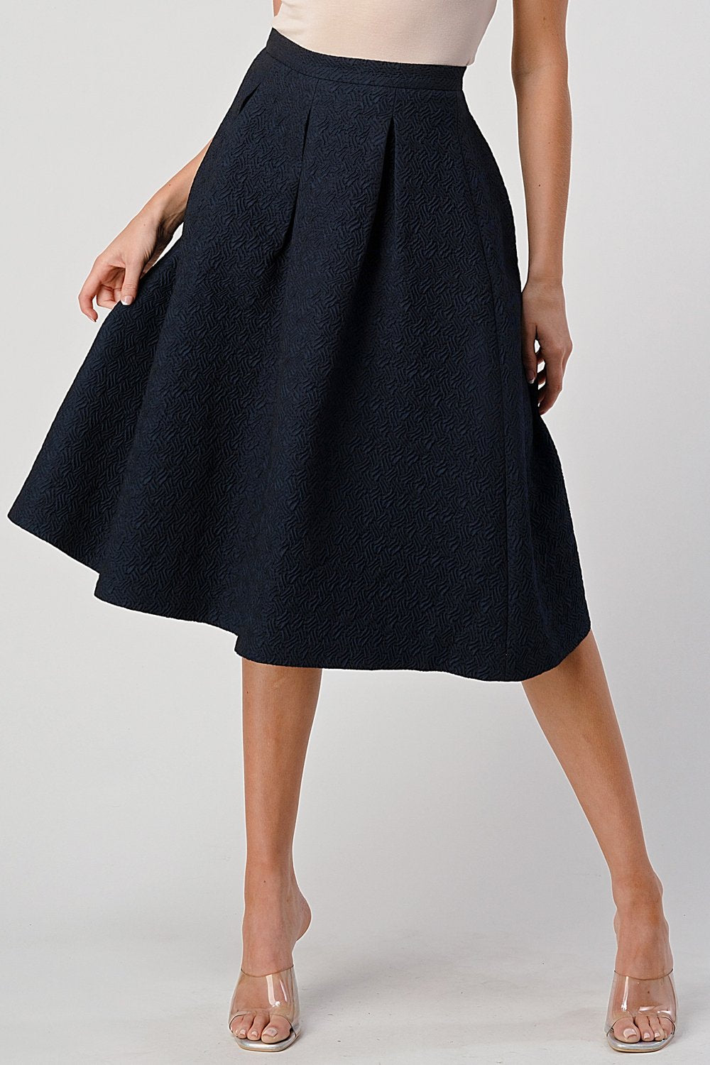 Pleated Textured Midi Skirt