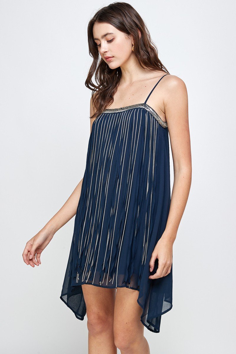 Flowy Metallic Fringe Mini Dress