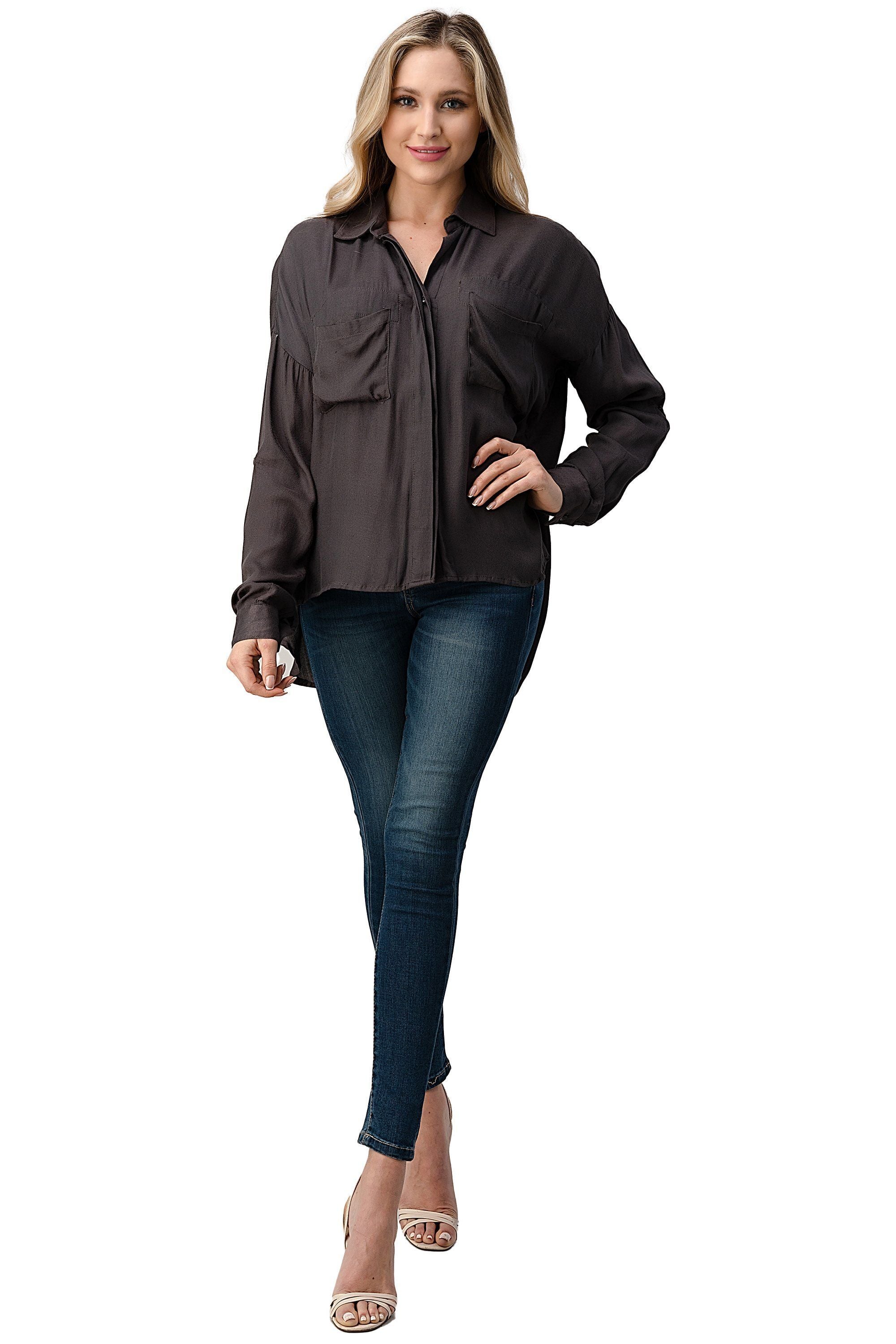 Oversized Button-Up Shirt with Pockets – Women's Clothing by Lumiark