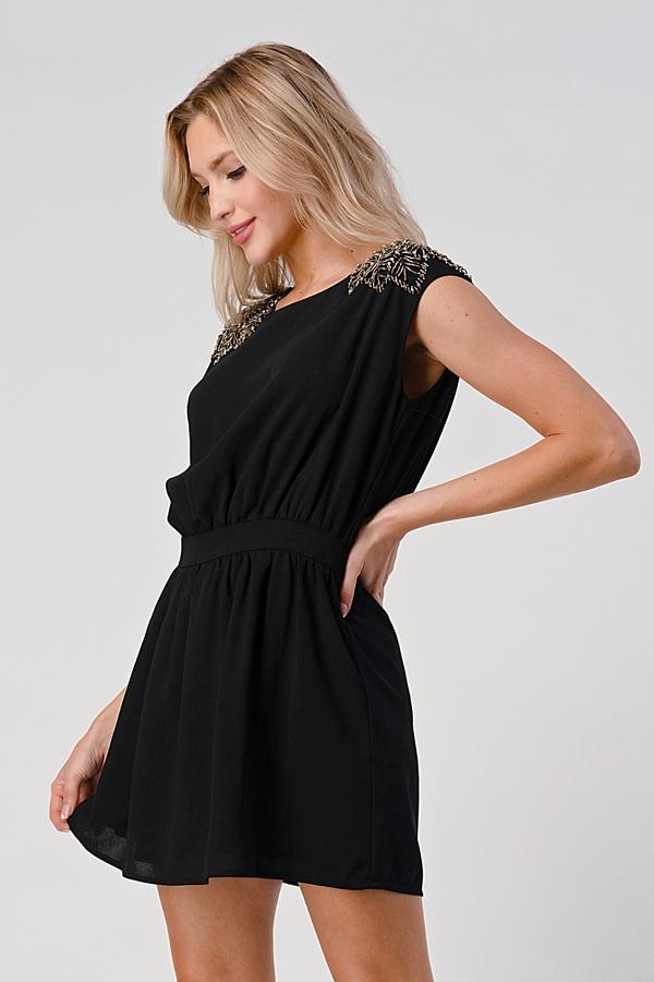 Beaded Shoulder Mini Dress