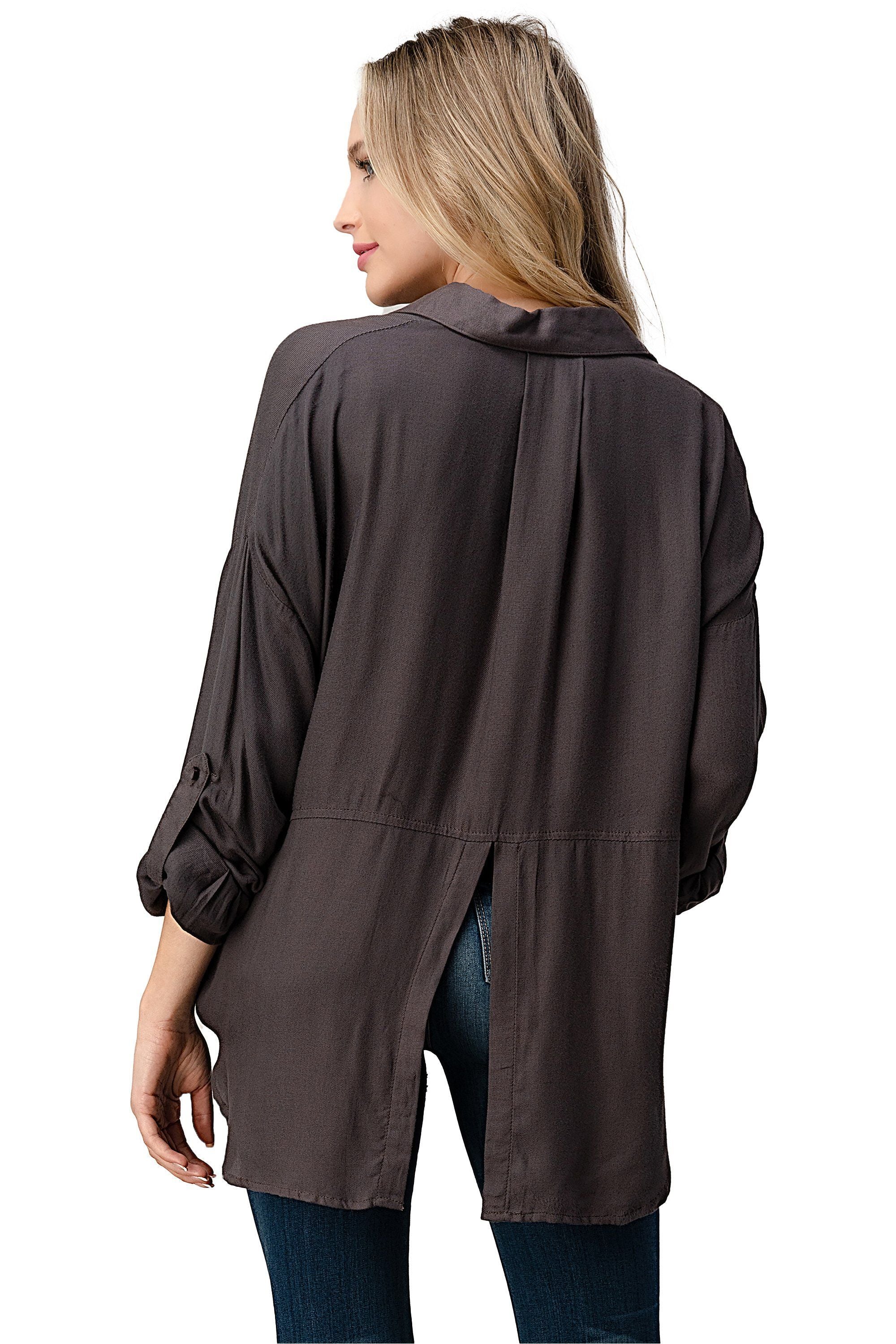 Oversized Button-Up Shirt with Pockets – Women's Clothing by Lumiark
