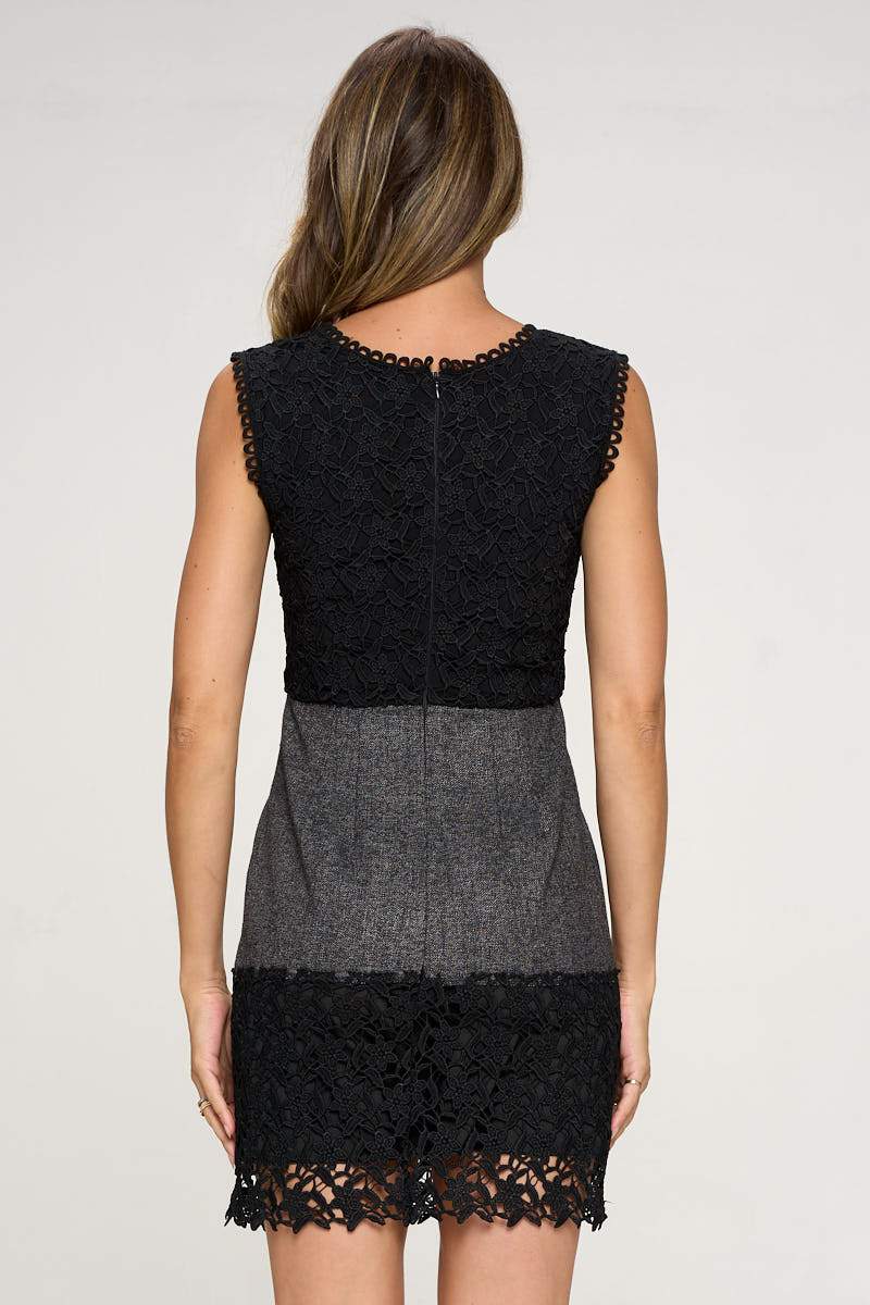 Sleeveless Mini Dress with Lace Trim