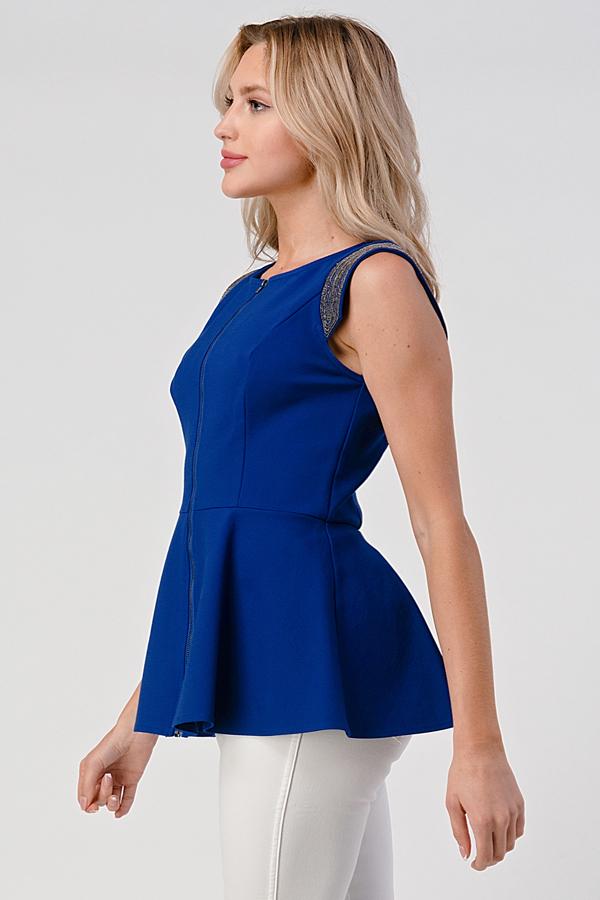 Sleeveless Peplum Top with Zip Front