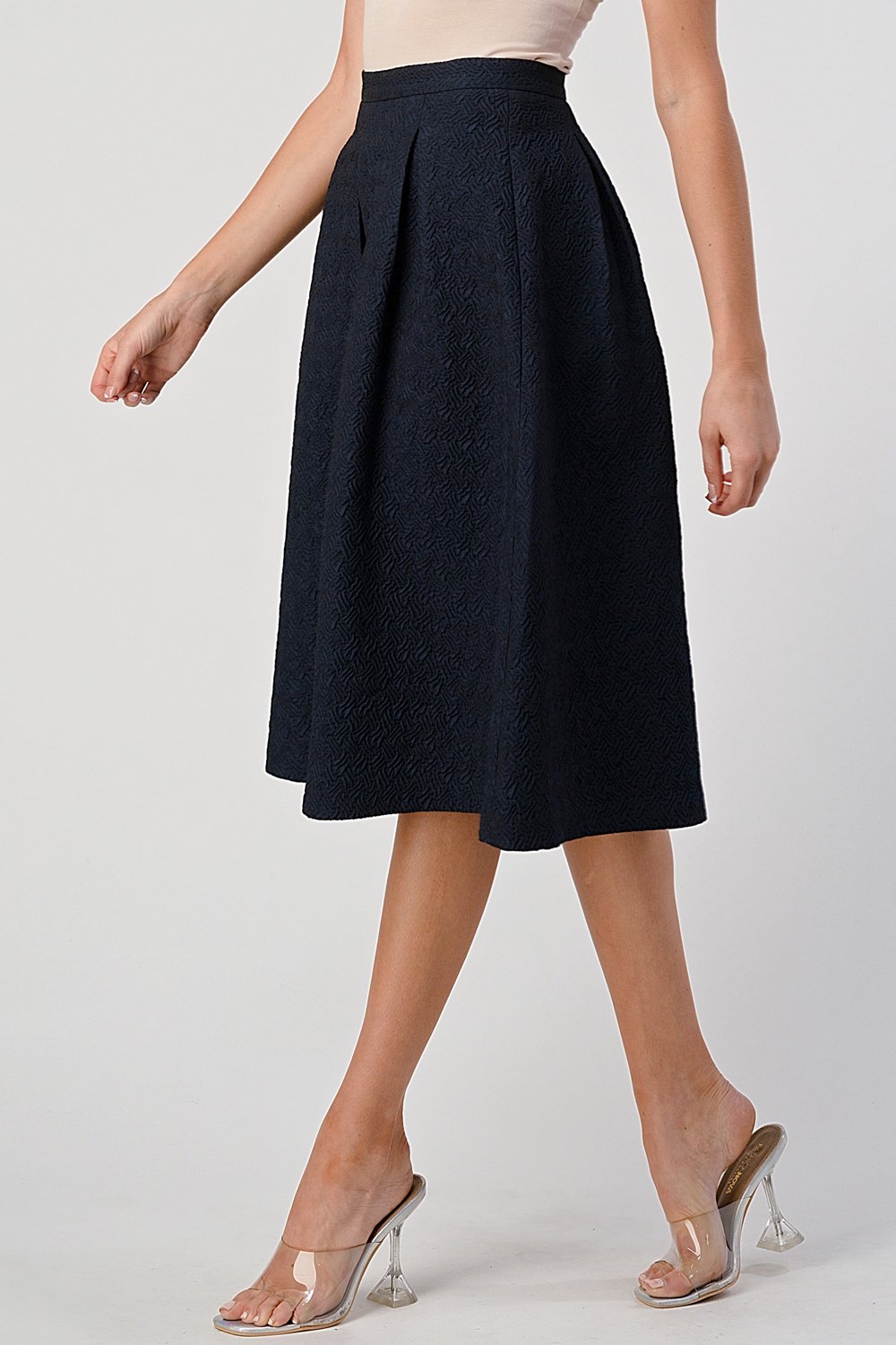 Pleated Textured Midi Skirt