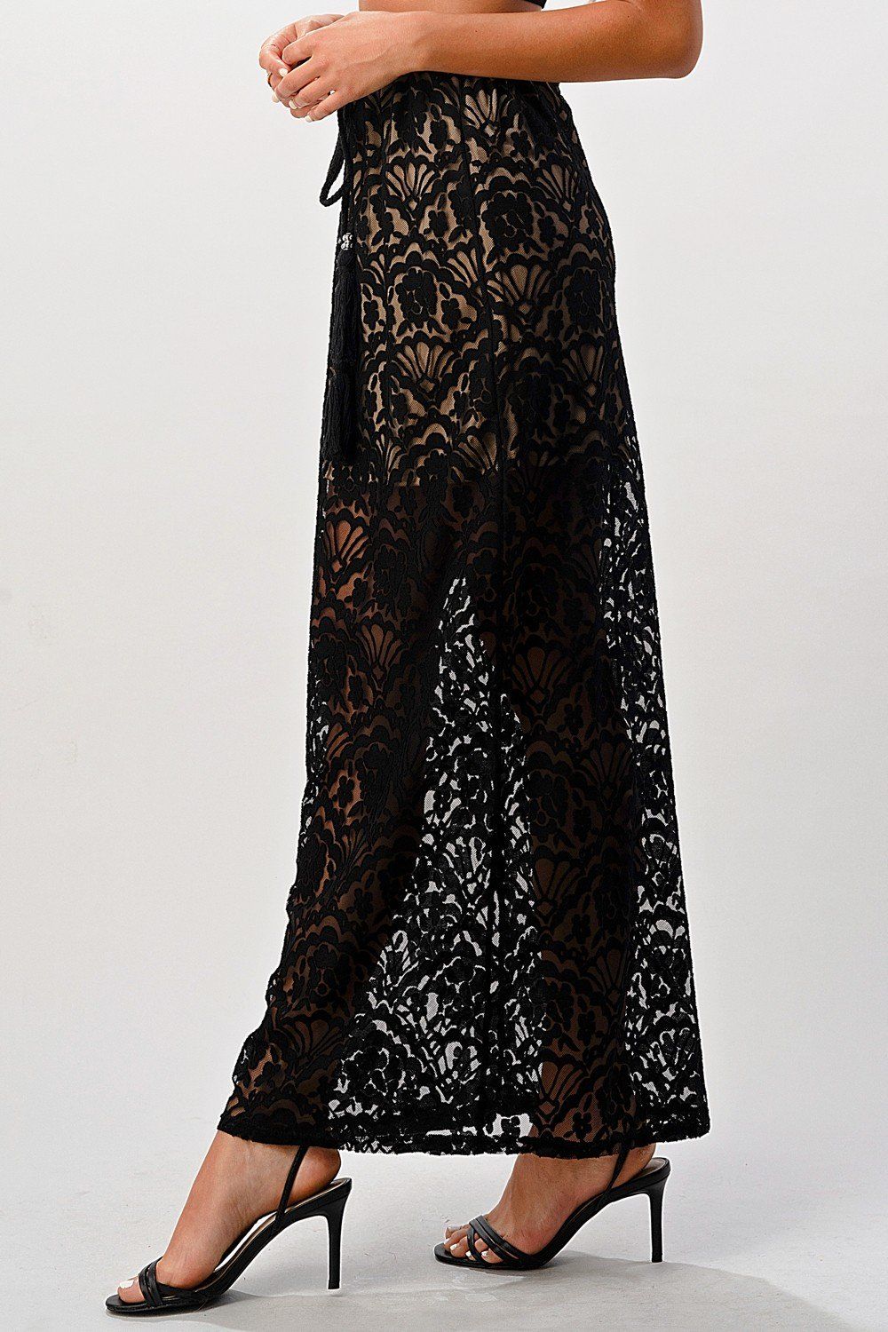 Lace Drawstring Maxi Skirt