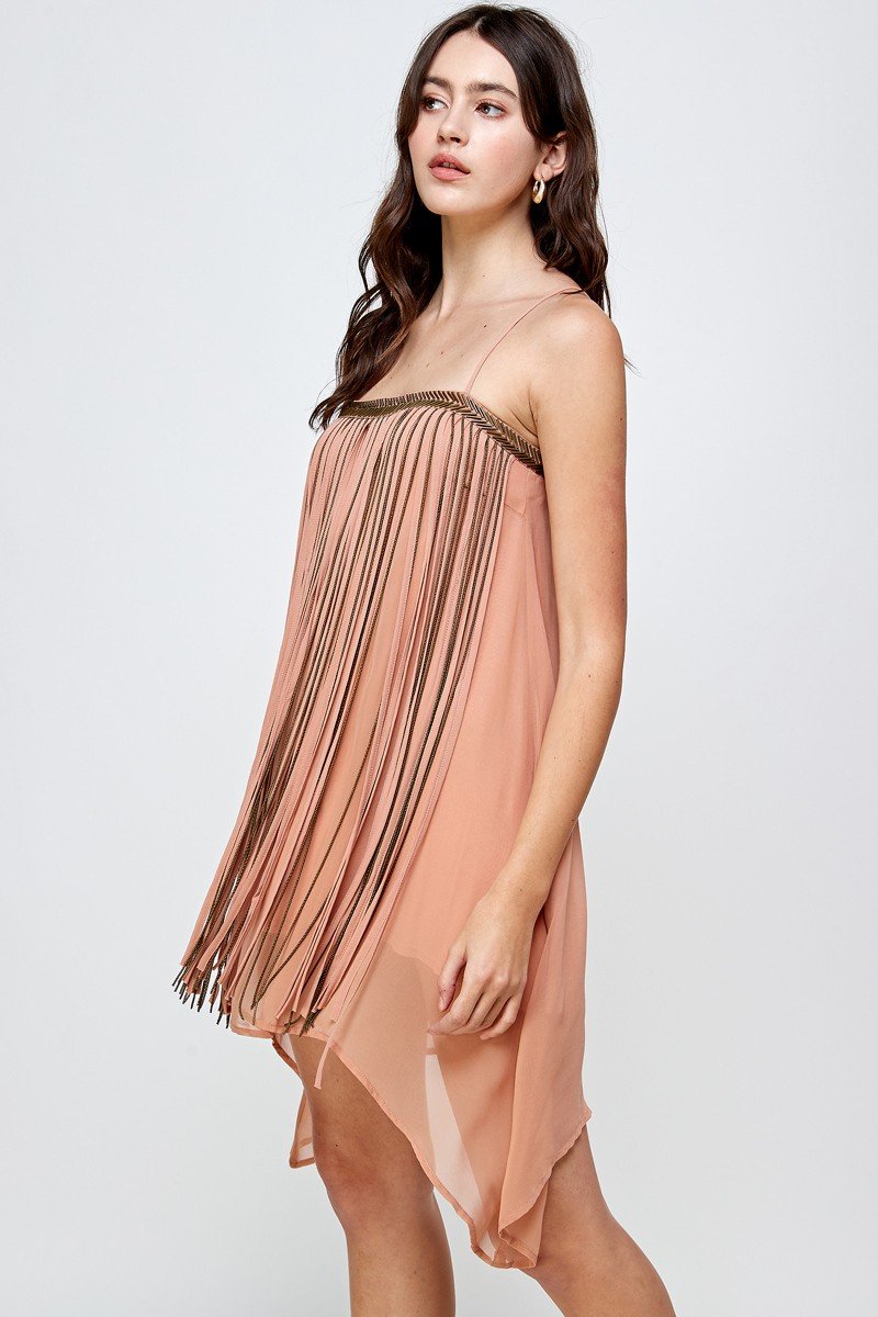 Flowy Metallic Fringe Mini Dress