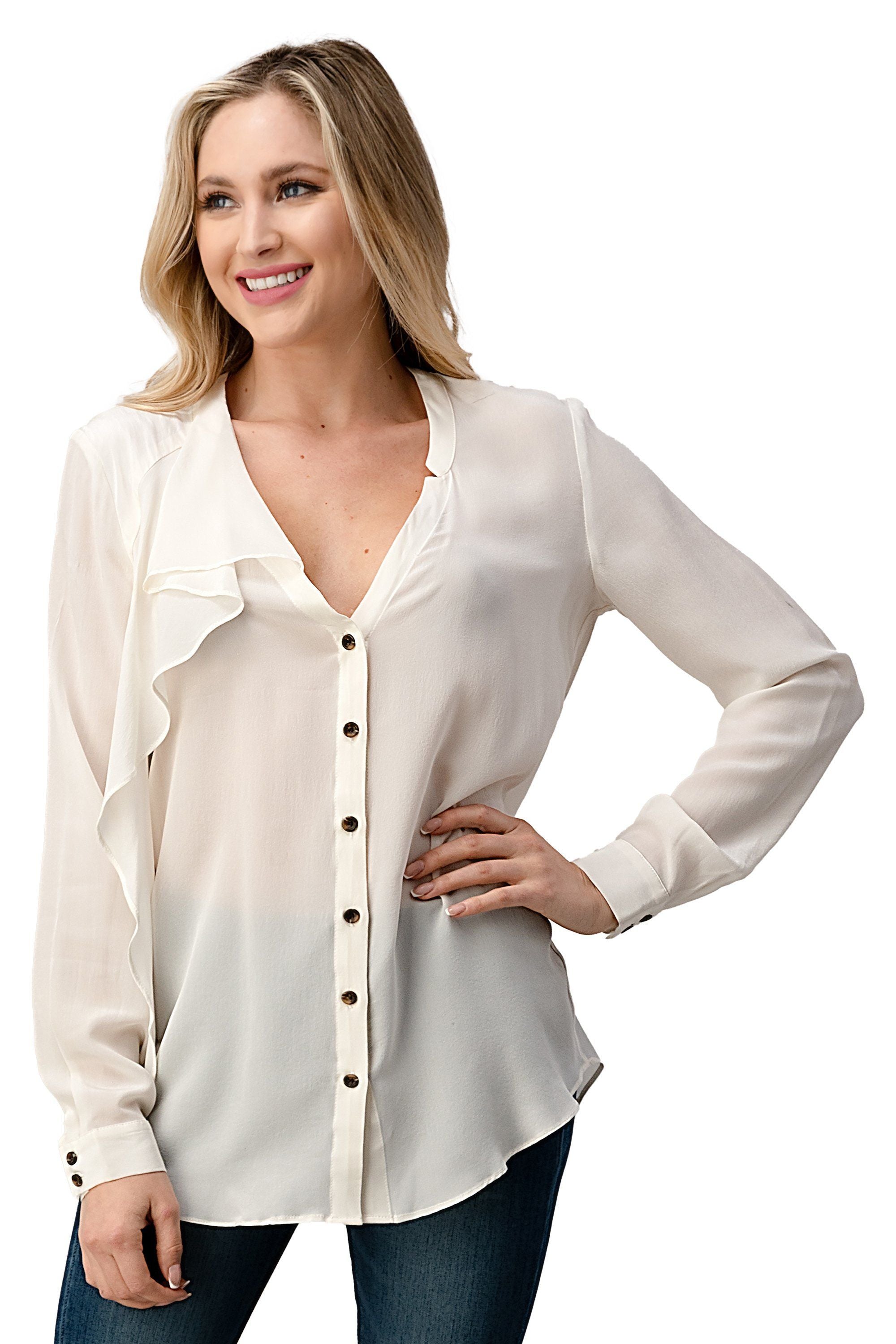 Silk Ruffle Neck Blouse