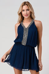 Sleeveless Mini Dress with Beaded Detail