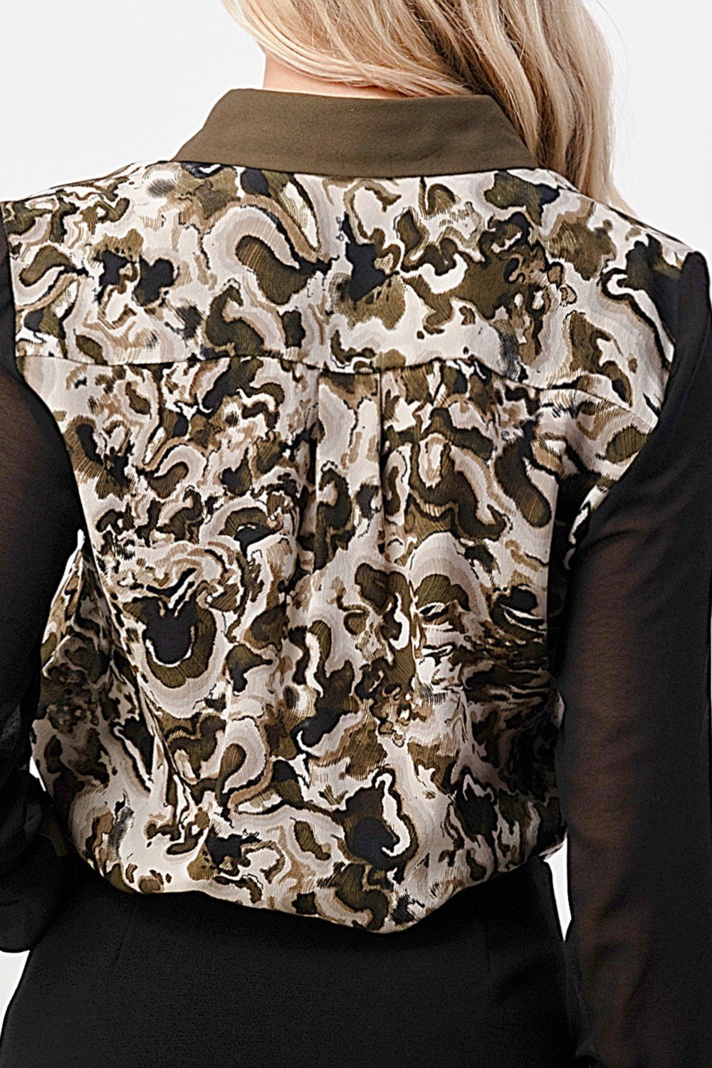 Silk Marble Print Shirt with Button Cuffs