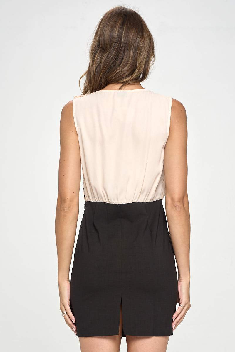 Two-Tone Draped Waist Mini Dress