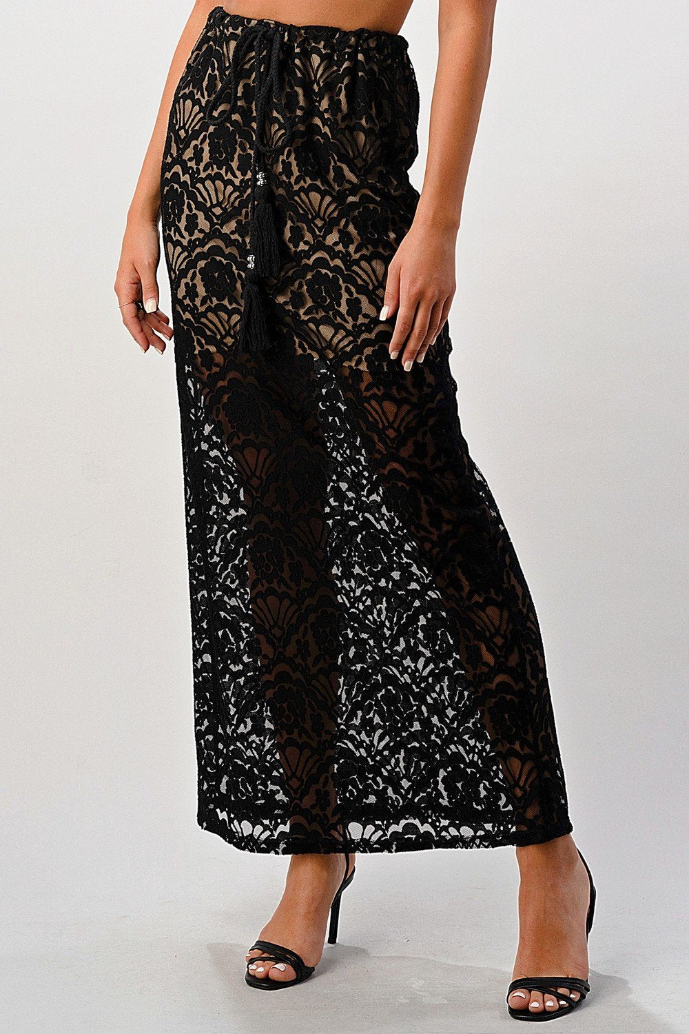 Lace Drawstring Maxi Skirt