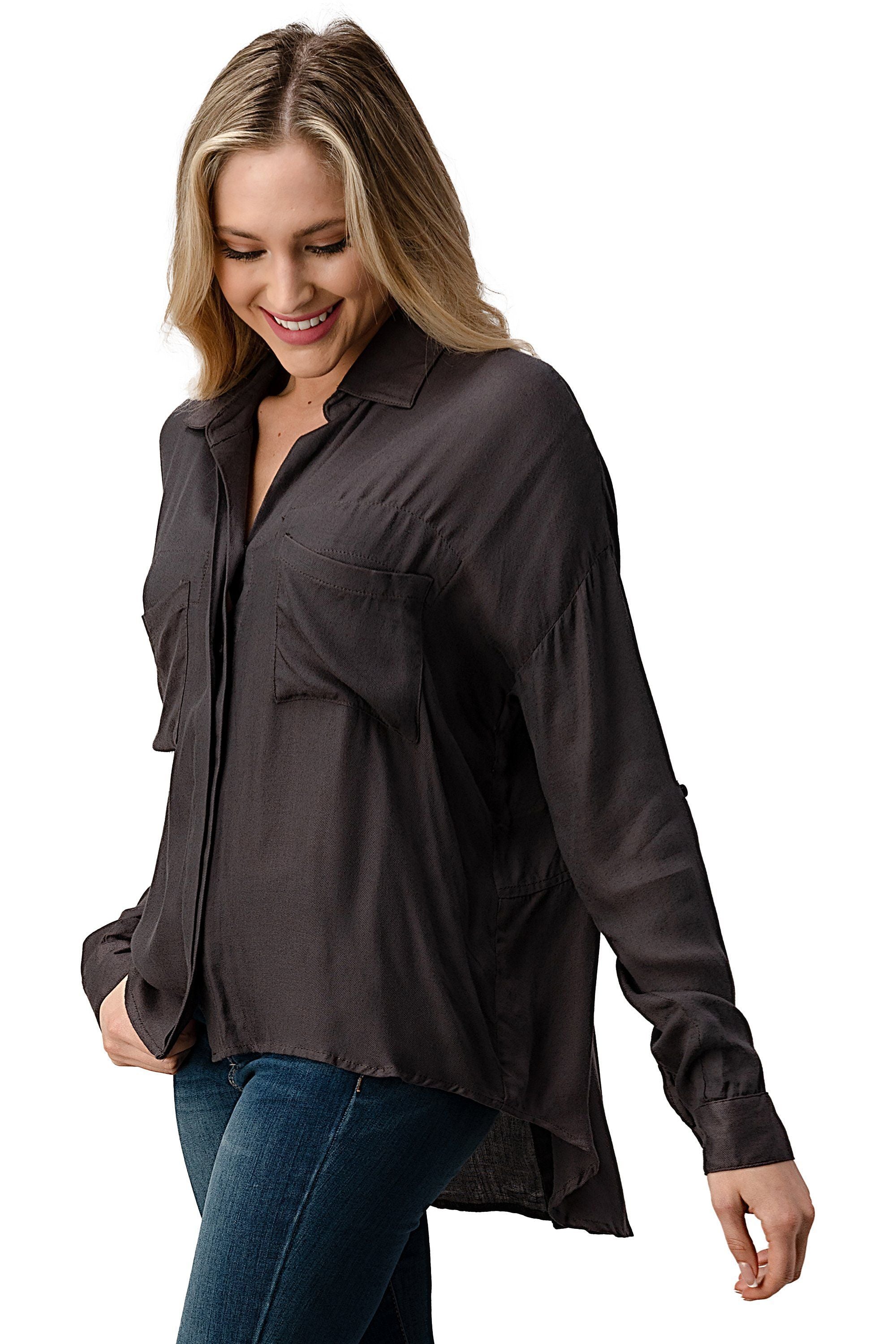 Oversized Button-Up Shirt with Pockets – Women's Clothing by Lumiark