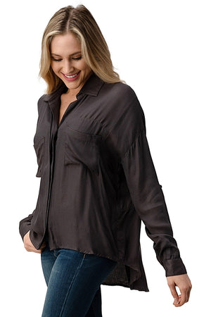 Oversized Button-Up Shirt with Pockets – Women's Clothing by Lumiark
