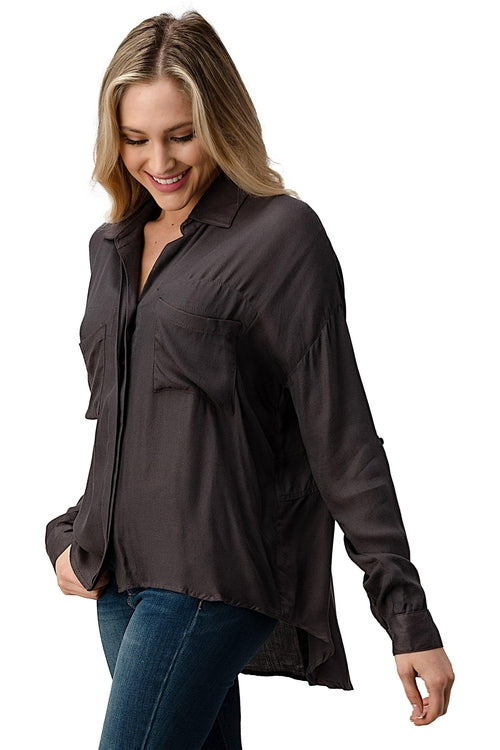 Oversized Button-Up Shirt with Pockets – Women's Clothing by Lumiark