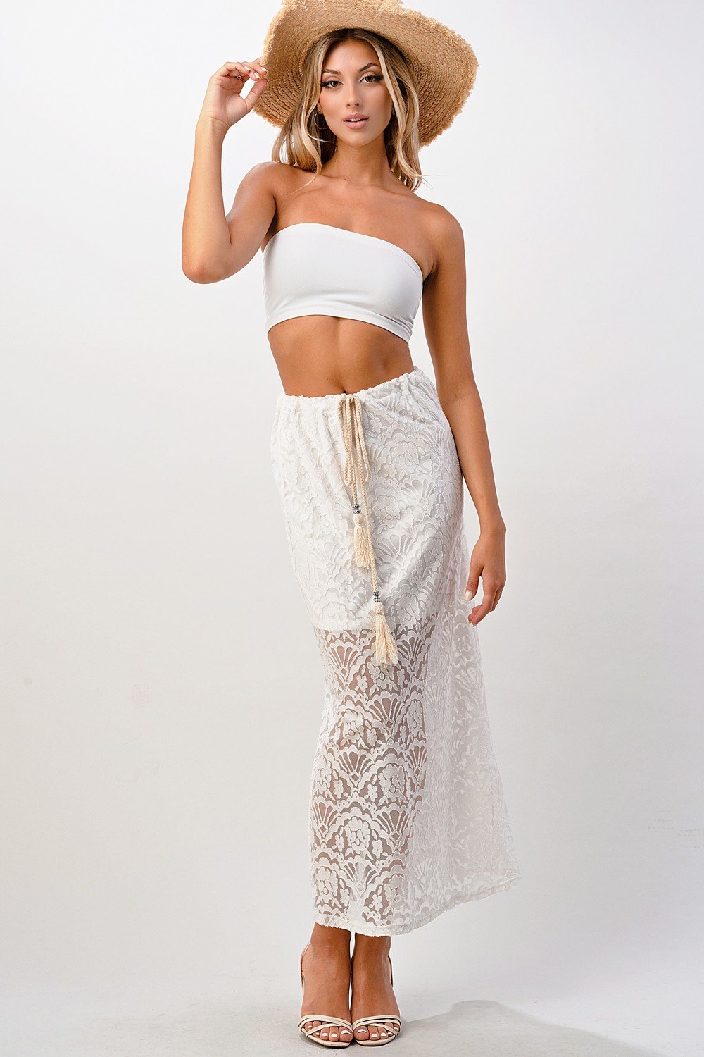 Lace Drawstring Maxi Skirt