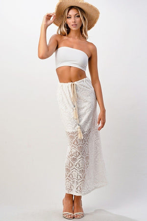 Lace Drawstring Maxi Skirt