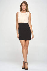 Two-Tone Draped Waist Mini Dress