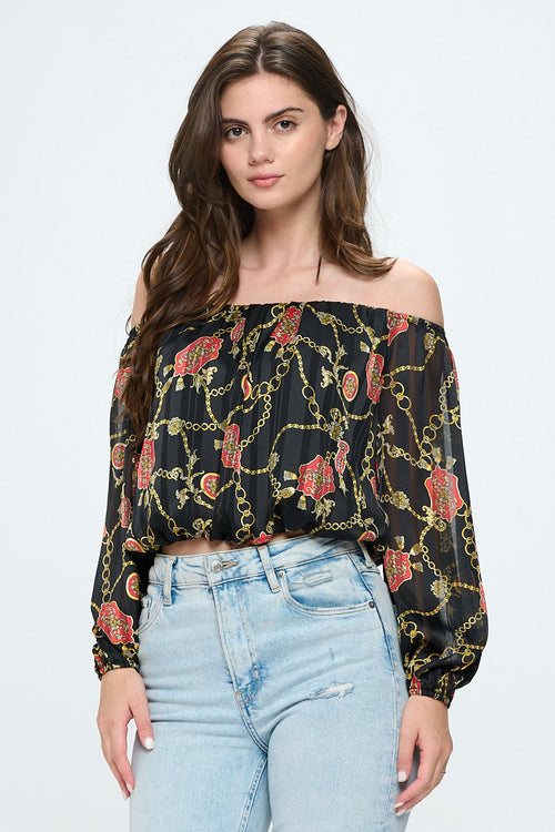 Chain Print Off-Shoulder Blouse