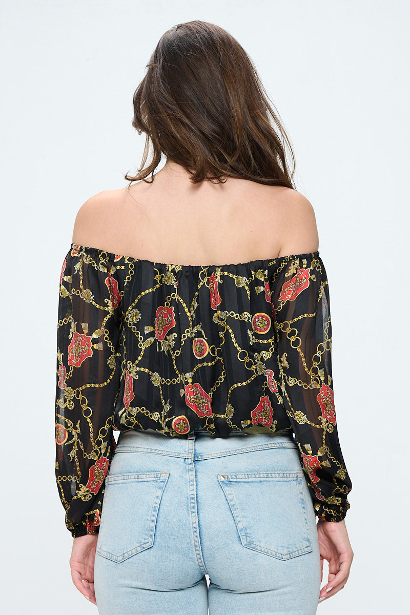 Chain Print Off-Shoulder Blouse
