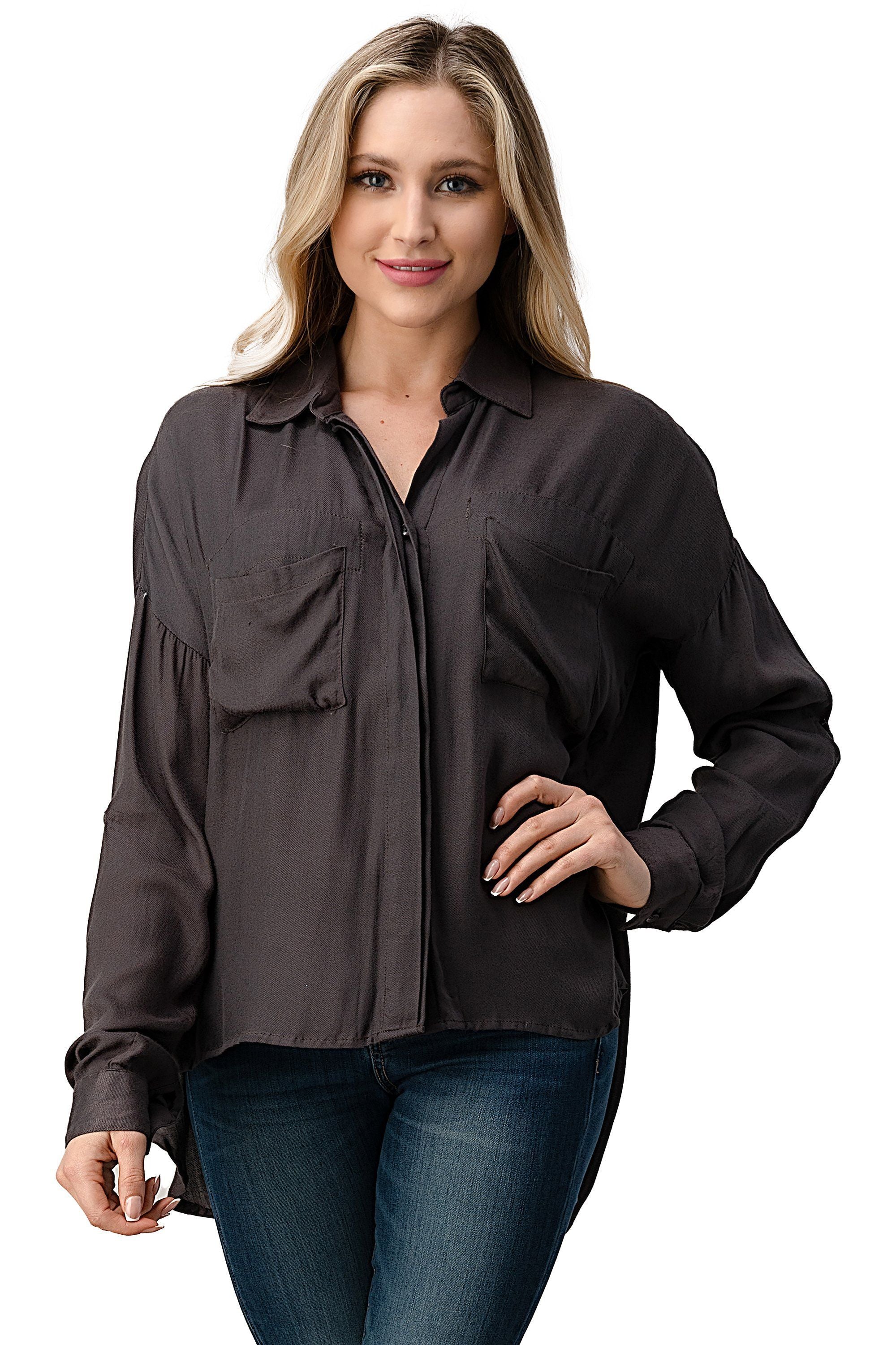 Oversized Button-Up Shirt with Pockets – Women's Clothing by Lumiark