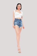 High-Waist Raw Hem Denim Shorts