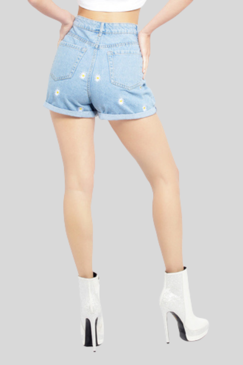 Floral Embroidered Denim Shorts