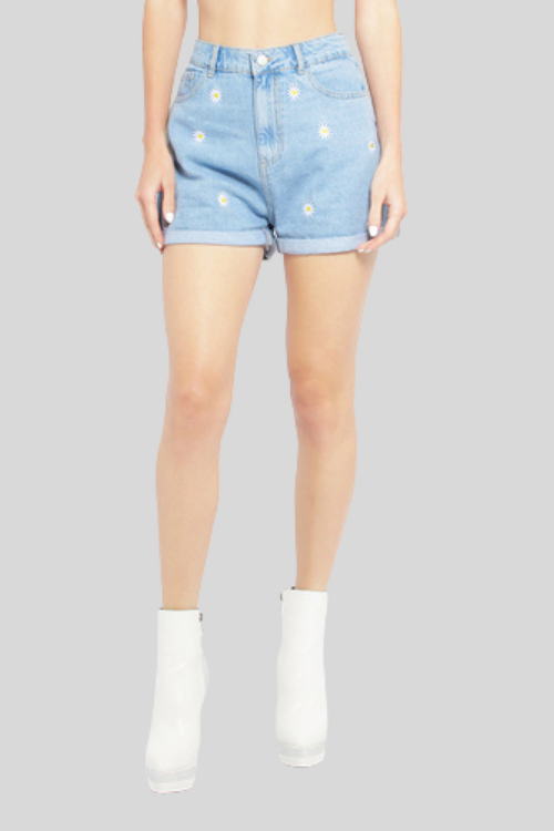 Floral Embroidered Denim Shorts