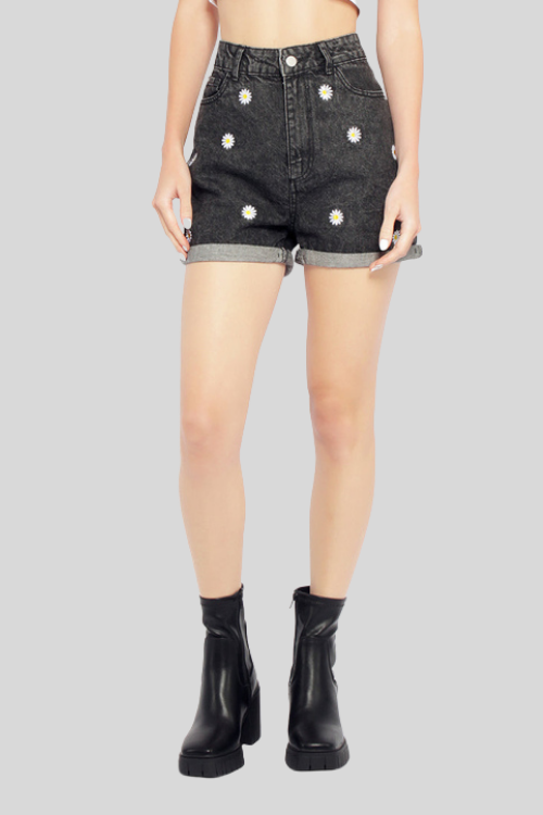 Floral Embroidered Denim Shorts