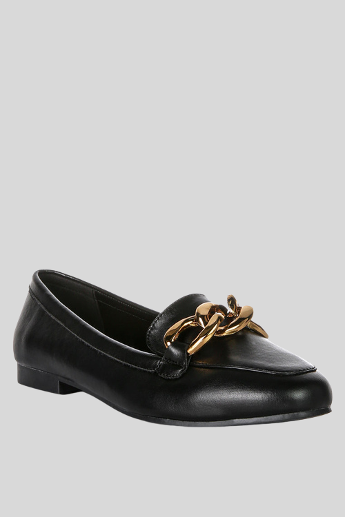Chunky Chain Faux Leather Loafers