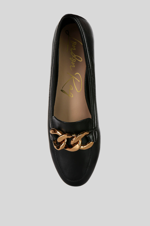 Chunky Chain Faux Leather Loafers