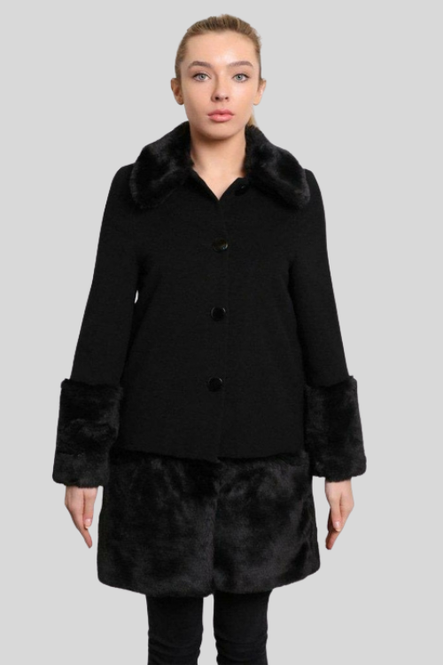 Tailored Wool-Blend Coat with Faux Trim – Jackets & Coats by Lumiark