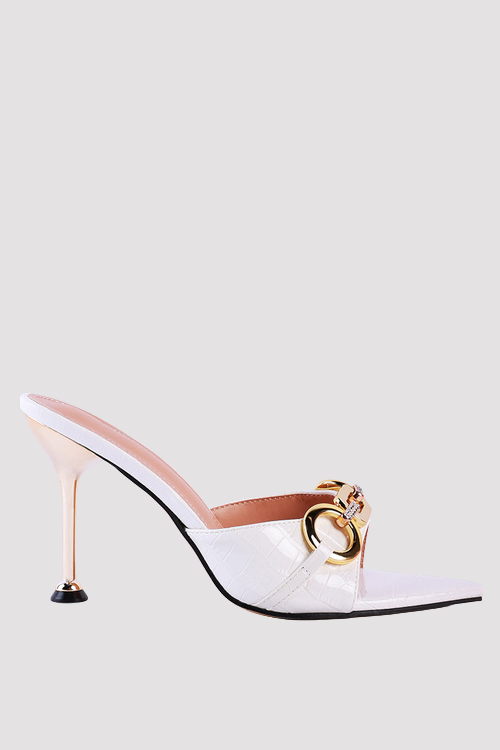 Croc Patent Pointed-Toe Slip-On Sandals