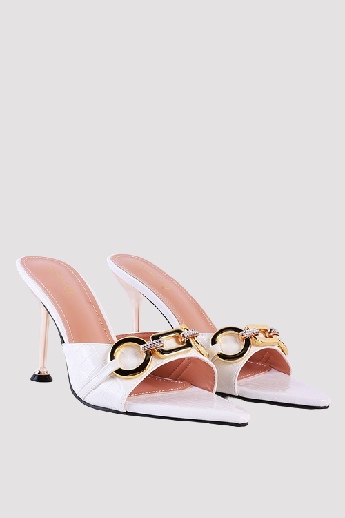 Croc Patent Pointed-Toe Slip-On Sandals