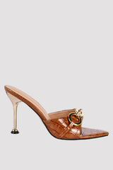 Croc Patent Pointed-Toe Slip-On Sandals