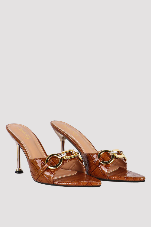 Croc Patent Pointed-Toe Slip-On Sandals