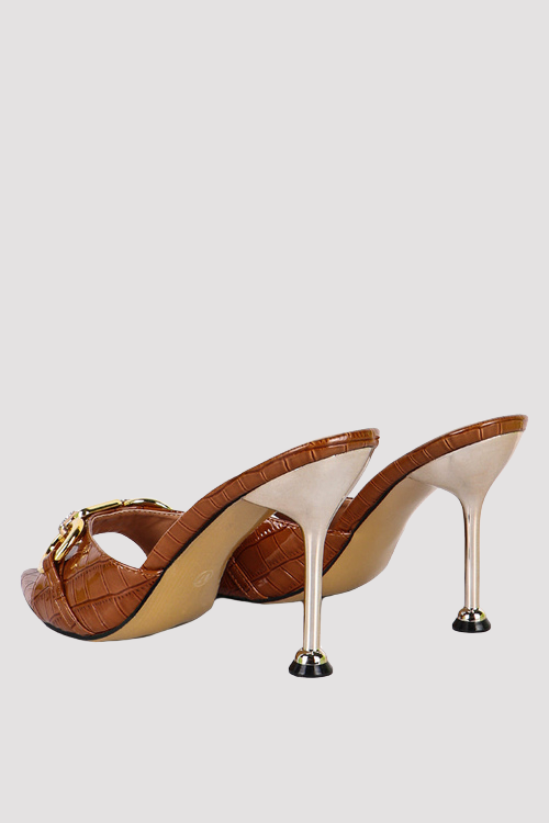 Croc Patent Pointed-Toe Slip-On Sandals