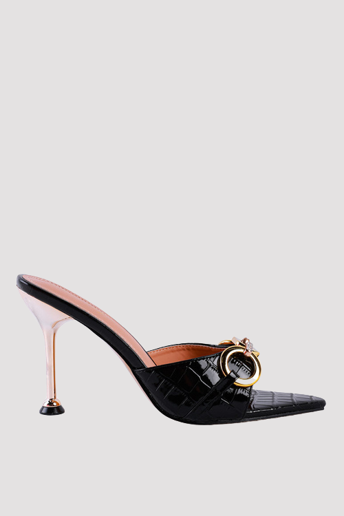 Croc Patent Pointed-Toe Slip-On Sandals