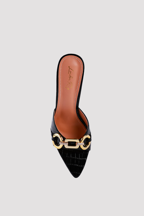 Croc Patent Pointed-Toe Slip-On Sandals