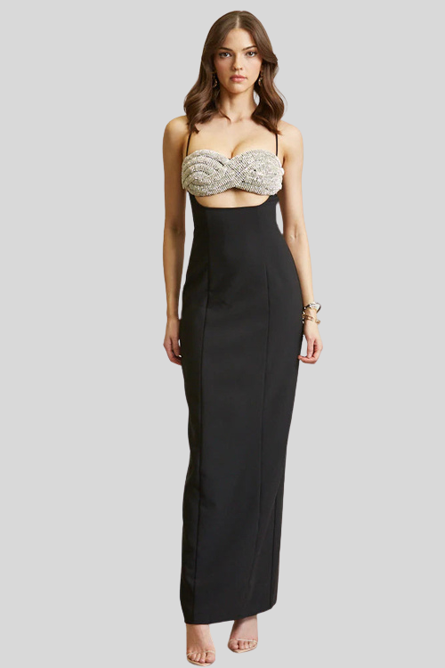 Black Rhinestone Strapless Maxi Dress – Women's Clothing by Lumiark