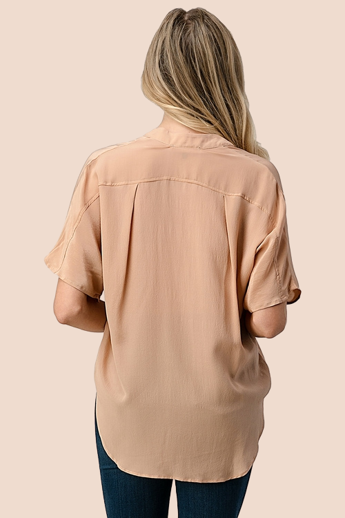 Silk Button-Up Dolman Sleeve Blouse
