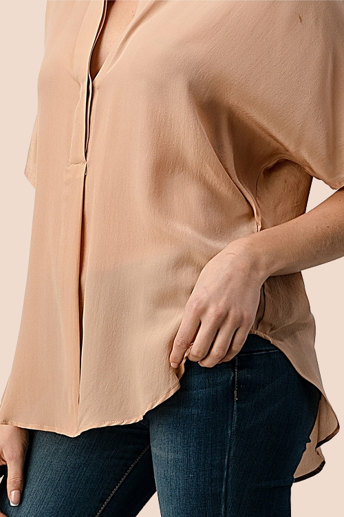 Silk Button-Up Dolman Sleeve Blouse