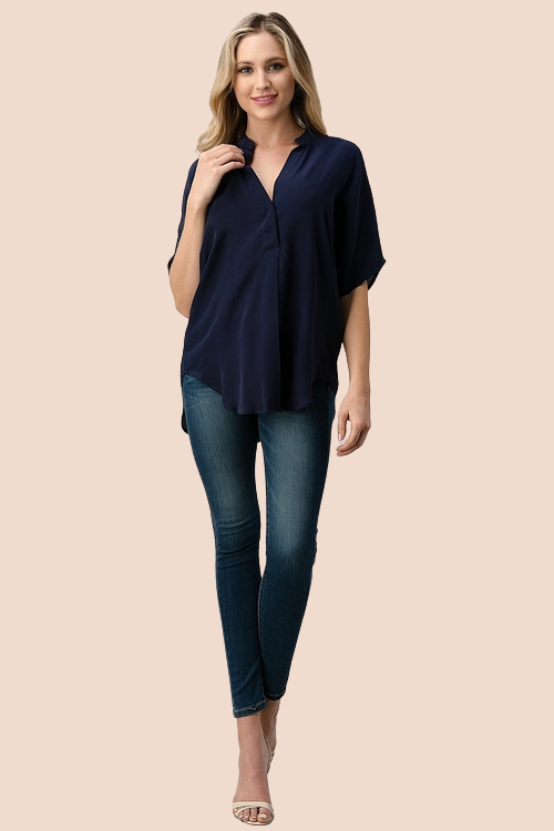 Silk Button-Up Dolman Sleeve Blouse