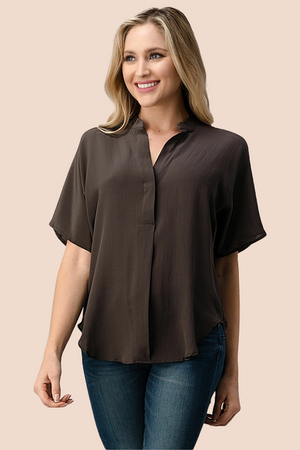 Silk Button-Up Dolman Sleeve Blouse