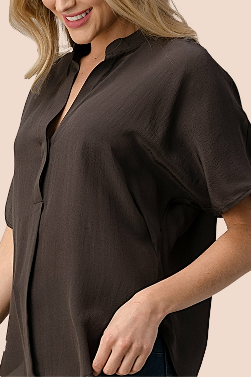 Silk Button-Up Dolman Sleeve Blouse