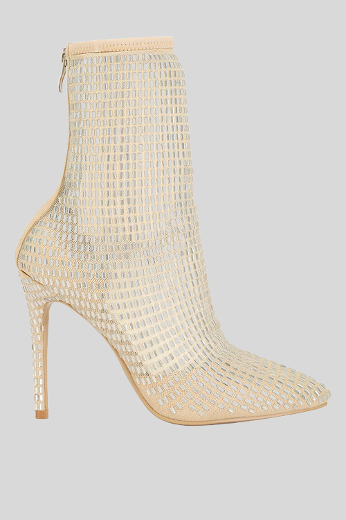 Rhinestone Embellished Mesh Boots