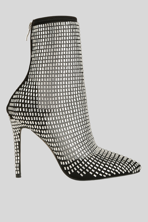 Rhinestone Embellished Mesh Boots