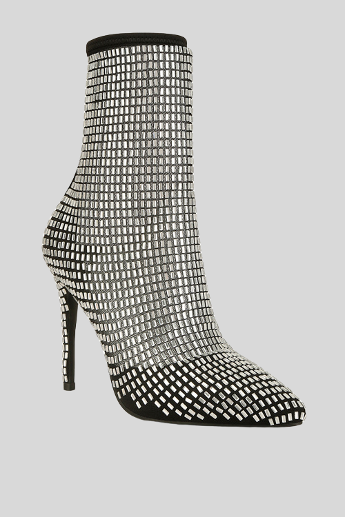 Rhinestone Embellished Mesh Boots