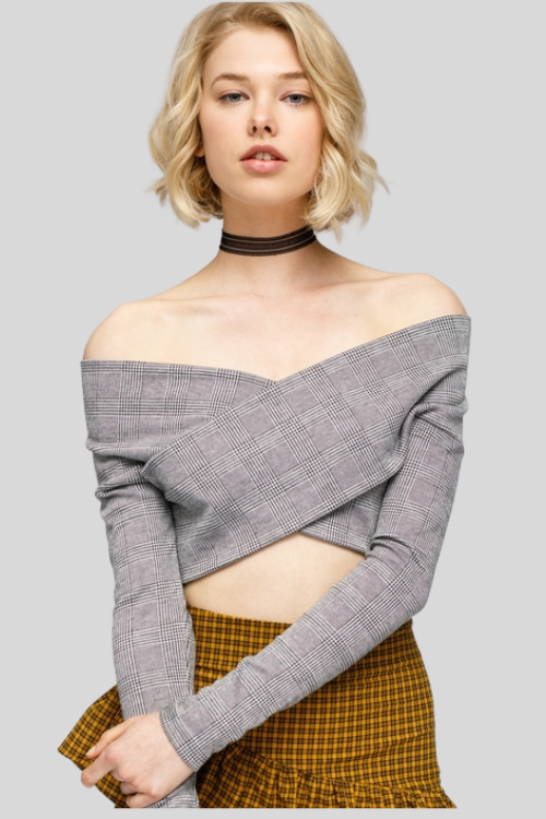 Glen Plaid Off-Shoulder Crop Top – Tops & Blouses by Lumiark