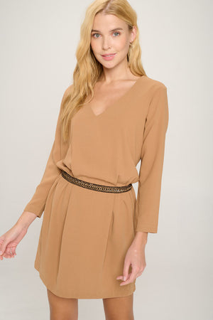 V-Neck Belted Dress – Women's Clothing by Lumiark